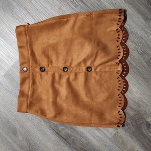 Laser Cut Out Button Suede Skirt